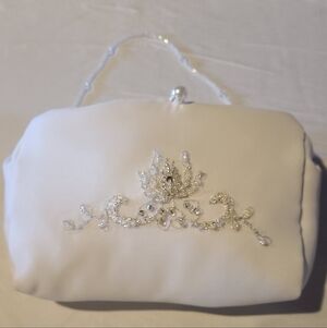 Chic White Satin Embellished Bridal Clutch